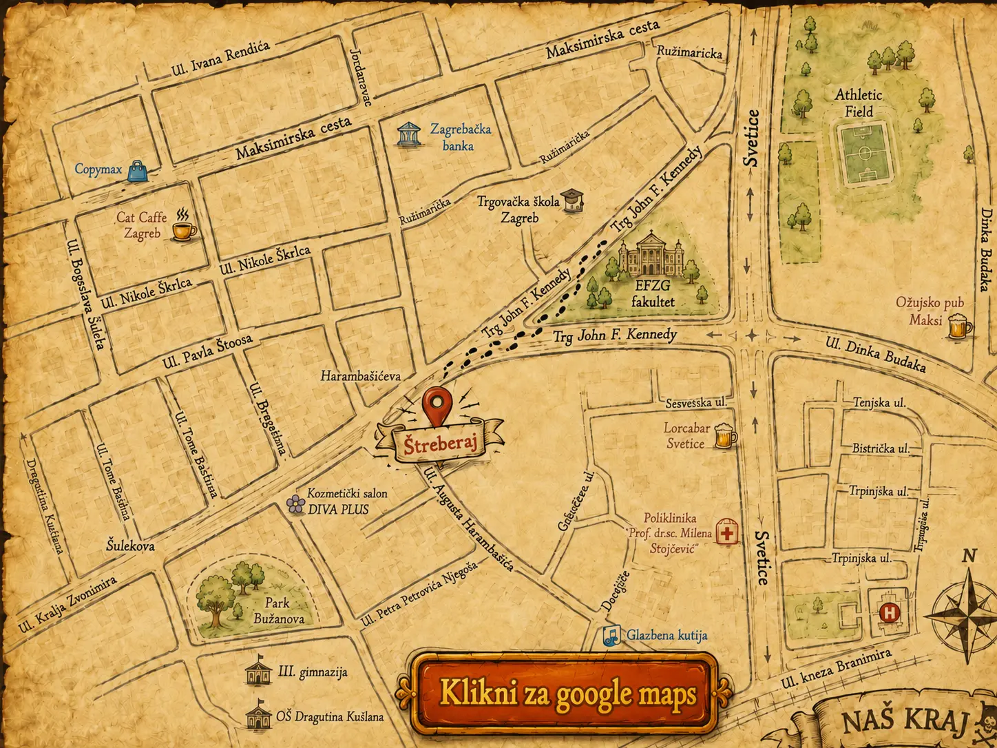 Štreberaj map